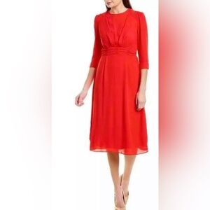 NWT Nanette Lepore 3/4 Sleeve Gathered Waist Midi Dress in Candy Apple Red ZB3